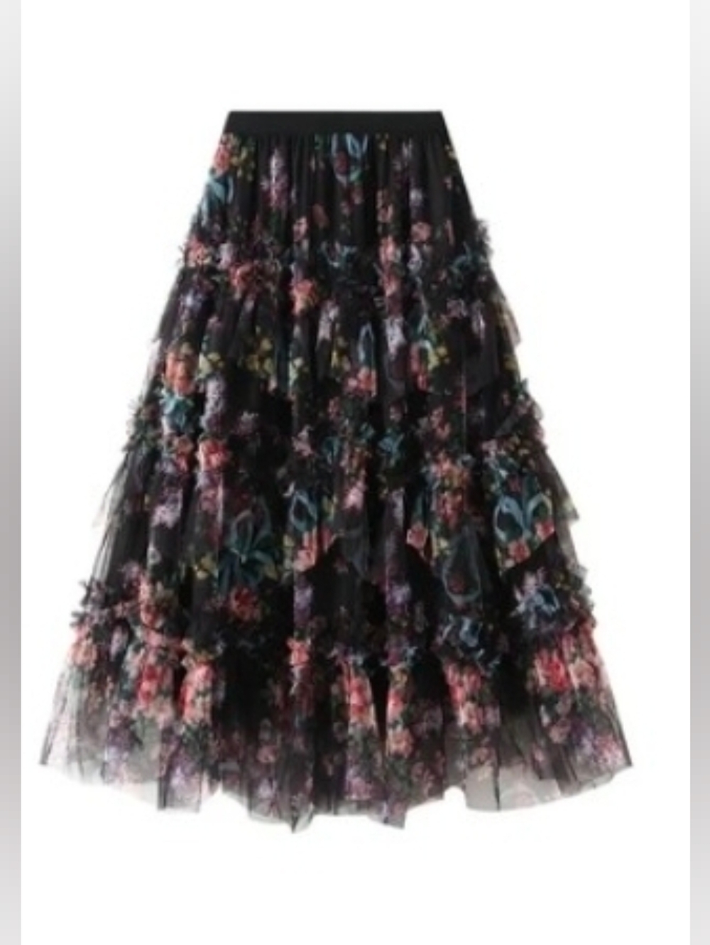 New Floral Midi Skirt Black